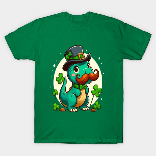 st patricks day Funny dinosaur with mustache T-Shirt by WOLVES STORE